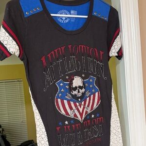 Affliction Women’s  Black and Red Skull Tee OPP31
